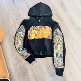 Fongt 2025 New Trendy Street Loose Hooded St. Women's Printed Sweater Autumn And Winter Zipper Coat Top
