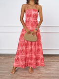 Fongt Women's Summer Hanging Neck Print Beach Hawaiian Vacation Dress With Ribs