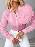 Style Spring And Autumn Women's Dress Three-Dimensional Flower Perspective Drill Shirt-Outfit