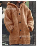 Fongt Pure Color Loose Autumn And Winter Warm Sweater Jacket Long-Sleeved Knitted Long Hoodie Number Women's