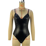 Fongt Autumn / Winter New Sexy Sling Waist Show Thin PU Splicing Women's Jumpsuit Small Vest Female-Outfit