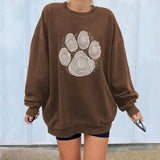Cute Dog Paw Footprints Print Funny Sweatshirts Oversized Long