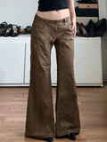 Fongt Two Buckle Low-Waist Pocket Micro-Rare Jeans Workwinds Set Legs Long Drag Leisure Pants