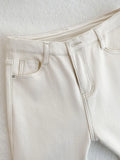 Fongt Of The Super Advanced Rice White Straight Leg Jeans Female High Waist Small Nine Points Cigarette Pipe Pants And Velvet And Thick-Outfit