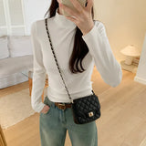 Collar Threaded Bottom Women Wear Temperamental Long-Sleeved T-Shirts In Autumn And Winter-Outfit