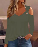Wise Hot Style Fall Large Size Simple Metal Button V-Neck Shirt Shirt Women's Clothing-Outfit