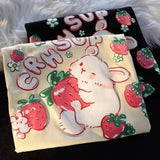 Cartoon Rabbit Strawberry Fruit Print T Shirts Student Girls Kawaii Tee High Quality Cotton Summer Short Sleeve Casual Tops-Outfit