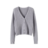 Fongt Autumn And Winter Short External Loose Net Red Long-Sleeved V Sweater Knitted Shirt Solid-Colored Cardigan Coat Top