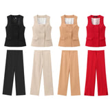 Fongt New Lining Button-Button Vest 8010600 Open Straight Trousers 8011600