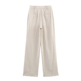 Fongt New Color Linen-Blend Top 3473998052 Straight Trousers
