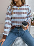 Shooting 2025 Autumn And Winter Round Neck Retro Striped Lantern Long-Sleeved Jacket Sweater Women's