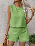 Fongt Solid Imitation Cotton Sleeveless Vest Shorts Casual Fashion Two-Piece Suit Woman