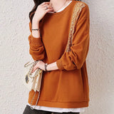 Lace Patchwork Pullovers Female Clothing Casual Round Neck Spring Autumn Commute Long Sleeve Korean Loose Sweatshirts-Outfit