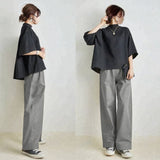 Fongt And South Korea In The Spring And Summer New Temperament Loose Sleeve Top + Loose Broad Leg Pants Two Sets Of Women