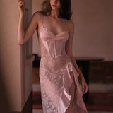 Fongt Sexy Transparent Lace Thin Back Sling Sling Skirt Pure Lust High Open Pajamas Set