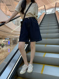 Fongt Blue Jeans Five Minutes Shorts Female Summer Plus Size Fat Sister Show Thin Show Tall And Versatile Wide Legs High Waist A Line Pants-Outfit