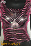 Sexy Mesh Crop Tops for Women 2023 Summer Rhinestones Fashion Party See Through Fishnet Tank Hollow Out Backless Top