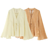 Fongt Women's New Lace Decoration Chiffon Loose Long-Sleeved Shirt Top