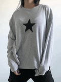 Star Print Long Sleeve Waffle Knit Top-Outfit