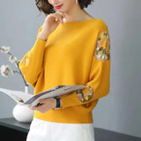 Embroidery Batwing Sleeve O-Neck Spring Sweaters Women Casual Loose Knitted Pullovers Large Size Knitwear Tops