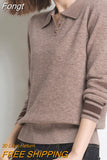 Turn-Down Collar Winter Knitted Sweater Casual Pullovers Women Long Sleeve Tops Female Jumpers Sweaters Womens