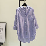 Fongt Vertical Stripe Medium Long Shirt Dress Women 2025 Spring And Autumn New Han Fan Art BF Style Casual
