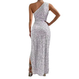 Fongt Women's Fashion 2025 Fashion Sexy Sequin Single-Sleeveless Forked Solid Color
