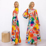 Fongt Autumn And Winter New Fashion Print Round Collar Lantern Sleeve Long Style Accept Waist Dress-23132-Outfit