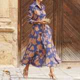 Fongt Spot 2024 Spring New Lady Fashion Temperament Print Medium Long Dress-Outfit
