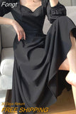 Hepburn Style Dress Women Fashion Fall Vintage Draped Lantern Long Sleeve Dress Elegant Black Knee Length Female