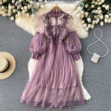 Women's Maxi Dress Elegant Flower Mesh Party Dresses Vestidos Fashion Lantern Sleeve Woman Long Robe Two Piece Sets