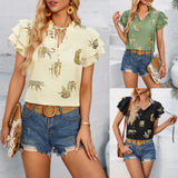 Fongt Independently Designed And Developed A New Casual Summer V-Neck Printed Lotus Leaf Sleeve Jacket-Outfit