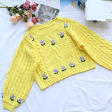 Crochet Women's Cropped Sweater Pullovers Lantern Sleeve Hollow Out Sweaters Female 2021 Autumn Fashion Sweet Office