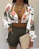 Independent Station New Popular Style Sexy Summer Solid Color Printing 3-Piece Suit Girl-Outfit