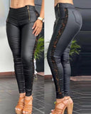 E-Commerce Wish Independent Station Women's Dress Lace Stitching Black Tight Trousers-Outfit