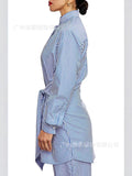 Fongt Women's Striped Long Shirt Casual Long Sleeve Dress Set