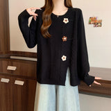 Fongt Women's Sweater 2025 Autumn And Winter New Gentle Milk Jacket Sweet Round Collar Flowers Three-Dimensional Decorative Knitwear