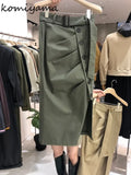 High Waist Split Hem Skirt Irregular Buttons Faldas Mujer Belt Tunic Skirts Womens 2024 Spring Vintage Jupe Femme-Outfit