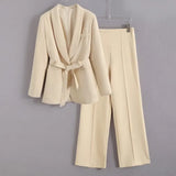 Fongt Women's Dress French Belt Dress Small Suit Jacket + Casual Trousers