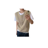Version Short Knitted Vest Women's New 2024 Spring And Autumn Style Loose Inner Shoulder Folded Sleeveless Blouse-Outfit