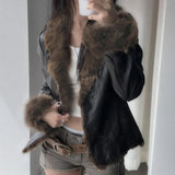 Fongt 2025 Millard Hairy Leather Coat Street Hottie Style Loose Cardigan Top