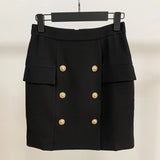Fashion Runway 2023 Designer Skirt Women's Metal Lion Buttons Embellished Mini