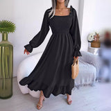 Shooting 2025 Spring And Summer Leisure Side Horn Sleeves Big Swing Lotus Leaf Side Dress Women's