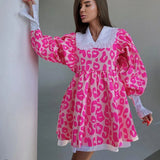 New Dress Fashion Long Sleeve High Waist Printing Y2K A-Line Dress Doll Collar Bubble Dress Party Club Dress Elegant Ladies-Outfit