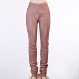 Pencil Pants Women 2020 Fashion Ruched Glitter Casual High Waist Streetwear Autumn Sexy Slim Stretchy Trousers