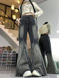 Fongt Street Black And Gray Fashion Gradient Jeans Men And Women Retro Niche Design Sense Waist-Side Flared Trousers