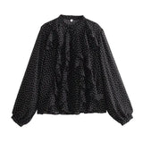 Fongt 2025 New Women's Folding Decoration Wave Dot Printing Loose Shirt 8741232