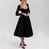 Black Velvet Cardigan Sleeve Strappy A-line Midi Dress-Outfit
