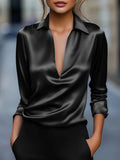 Fongt Autumn Temperament Simple V-Neck Shirt Long-Sleeved Shirt Woman