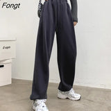 Korean White Blue Pants Women High Waist Loose Drawstring Harem Pants Casual Comfortable Female Sports Street Pants